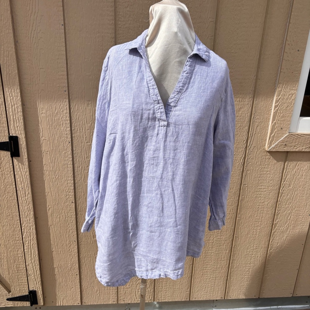 Christian Siriano Light Blue Linen Top